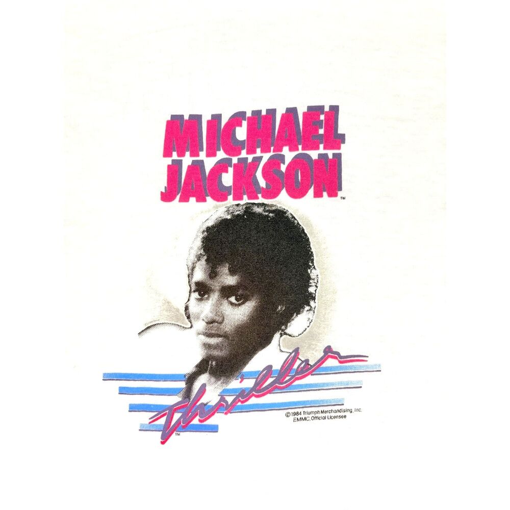 Vintage 1984 Michael Jackson Thriller T-Shirt Youth White Single Stitch USA - Picture 4 of 8